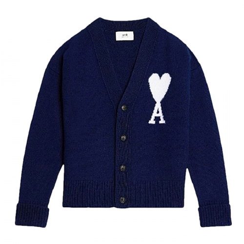 AMI 빅 A하트 로고 브이넥 니트 가디건