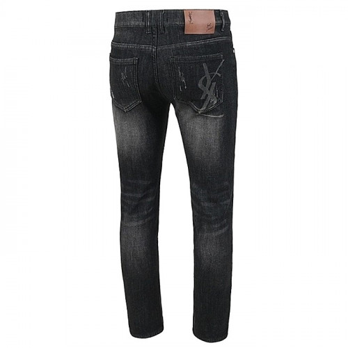 SAINT LAURENT 레터링 자수 빅로고 융기모 흑청 슬림진