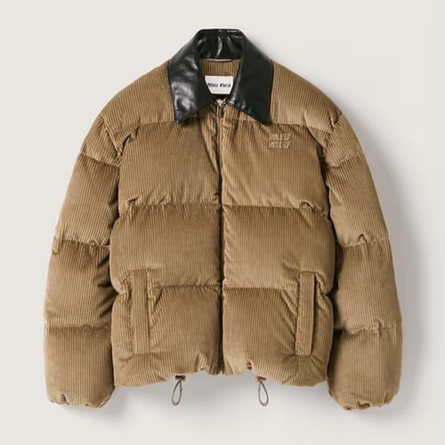 MIUMIU 나파레더 코듀로이 구스 다운자켓