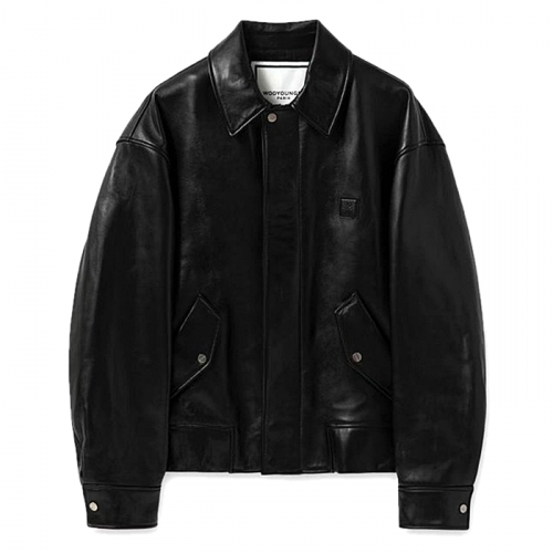 우영미 WOOYOUNGMI 솔리드패치 패디드 레더자켓