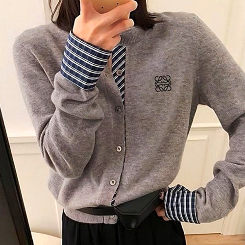 로에베 LOEWE 자수 체크 레이어드 가디건