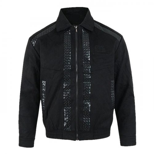 BOTTEGA VENETA 격자레더 레이어드 스웨이드 블루종