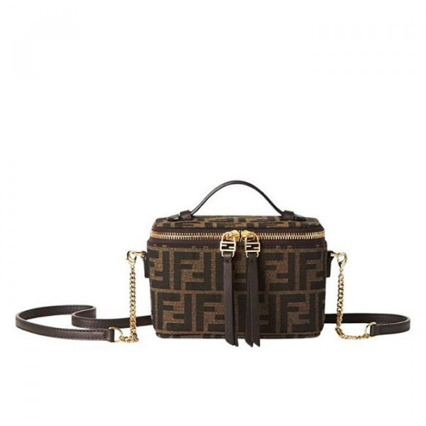 FENDI 배니티 토바코 FF 자카드 패브릭 미니 백