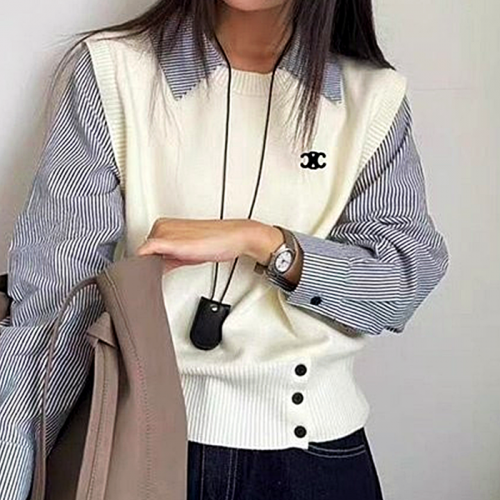 셀린느 CELINE 버튼 배색 니트셔츠