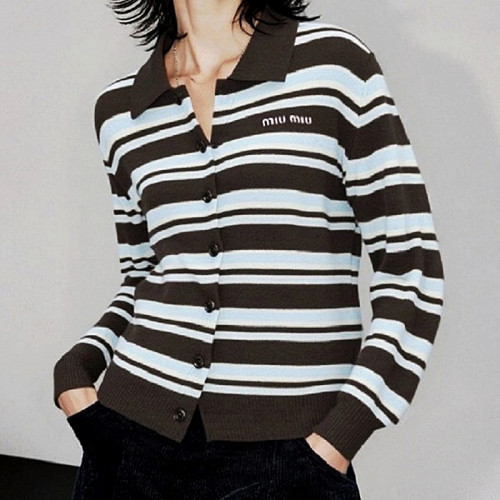 MIUMIU 레터링자수 스트라이프 가디건