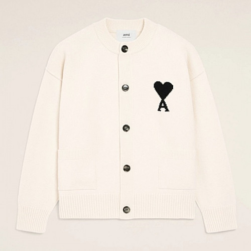 AMI 드 꾀흐 블랙 하트 울 자카드 가디건