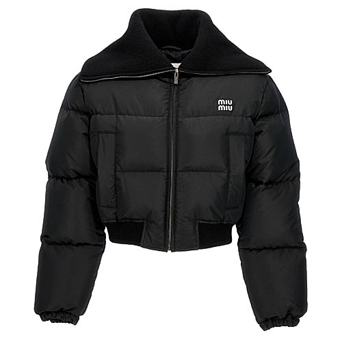미우 MIUMIU 크롭 테크니컬 패브릭 다운 재킷