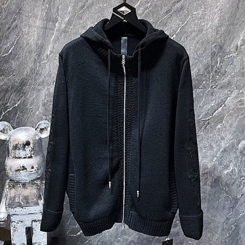 Chrome hearts 가죽패치 니트 후드 집업