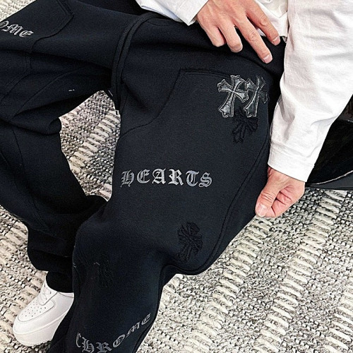 Chrome hearts 레더 패치 코튼 와이드 스웻팬츠