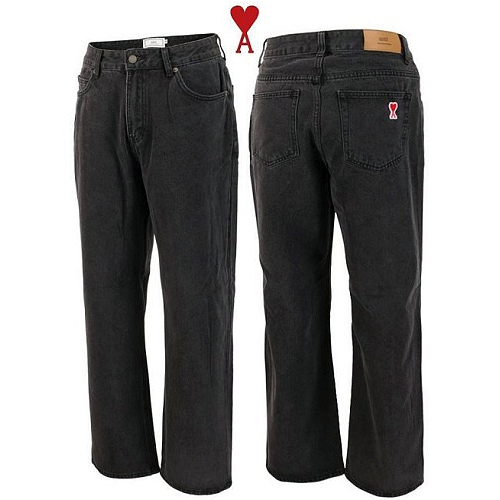 AMI 블랙 와이드 데님 팬츠