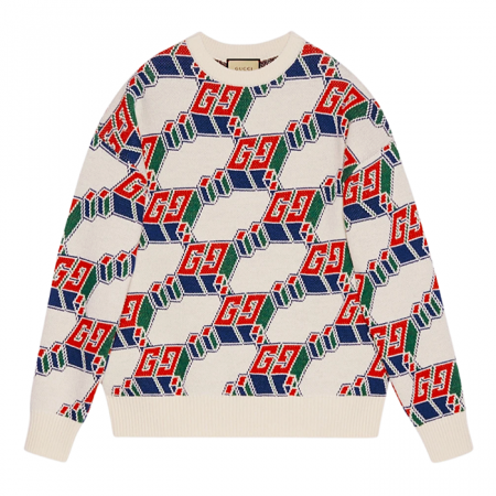 GUCCI 스퀘어 GG 지오메트릭 울 자카드 니트 풀오버