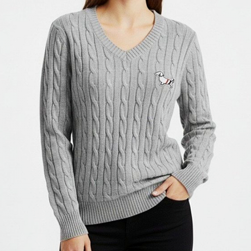 THOM BROWNE 헥터 패치 꽈배기 브이넥 니트 3066-2