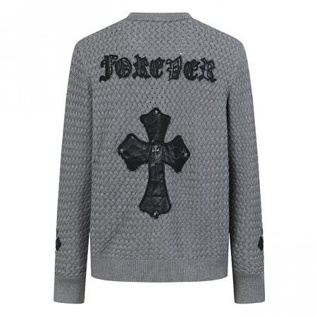Chrome heart 와펜 레더 크로스 니트 가디건