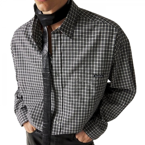 아크네 Acne Studios 로고라벨 플란넬 체크셔츠