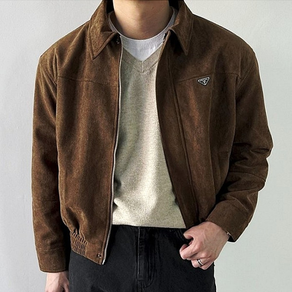 PRADA 절개 스웨이드 크롭 자켓 0187