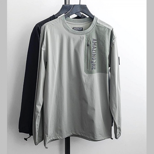 AMAZING_CRE 이니셜 포켓 우븐 라운드 티셔츠