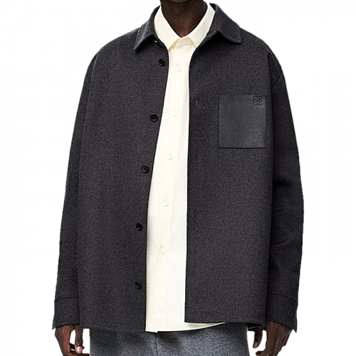 LOEWE 더블 페이스드 레더포켓 울셔츠