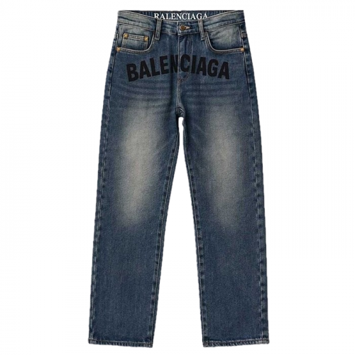 BALENCIAGA 로고 더티 다크블루 스트레이트 데님 팬츠