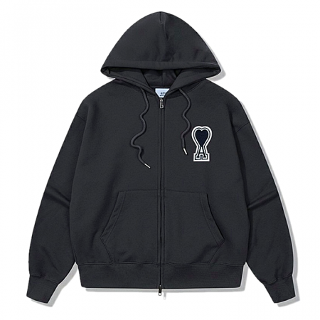 AMI 블랙 빅패치 쭈리 후드집업 152