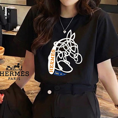 HERMES  라인 스터치 조랑말 로고 반팔 티셔츠