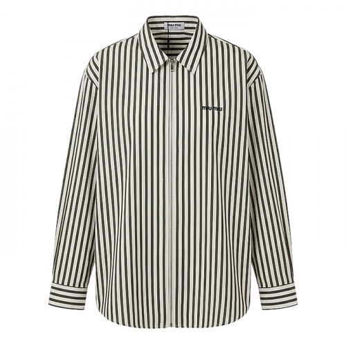 MIU MIU 포플린 스트라이프 집업셔츠