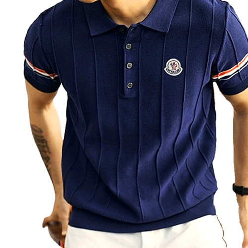 Moncler 옴므 삼선 카라 반팔 니트 25613