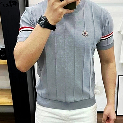 Moncler 옴므 삼선 반팔 라운드 니트 25605