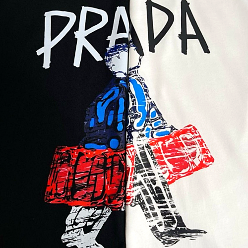 PRADA 휴먼로고 반팔 라운드 티셔츠