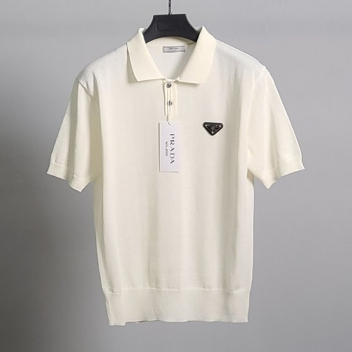 PRADA 로고와펜 린넨 반팔 카라 니트