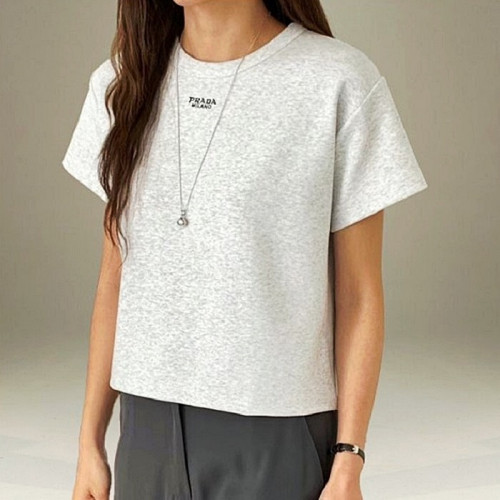 PRADA 크롭 코튼 반팔 티셔츠