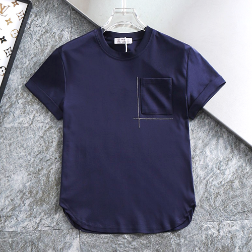 BRUNELLO CUCINELLI 포켓자수 포인트 라운드 티셔츠