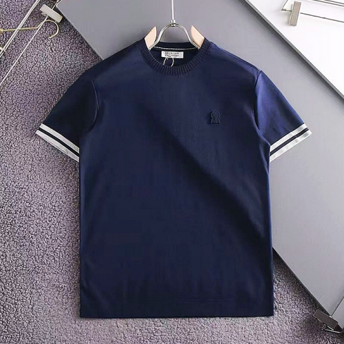 BRUNELLO CUCINELLI 자수로고 소매배색 코튼 라운드