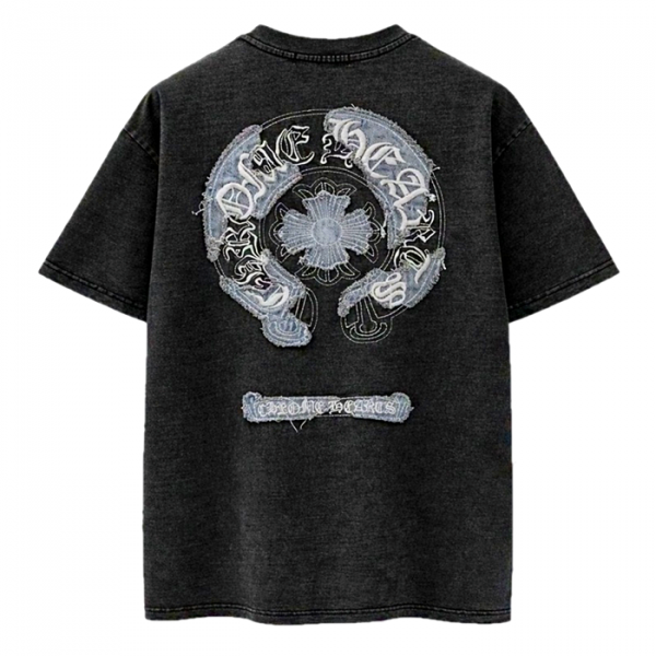 Chrome Hearts CH 데님 패치 피그먼트 빈티지 숏 슬리브
