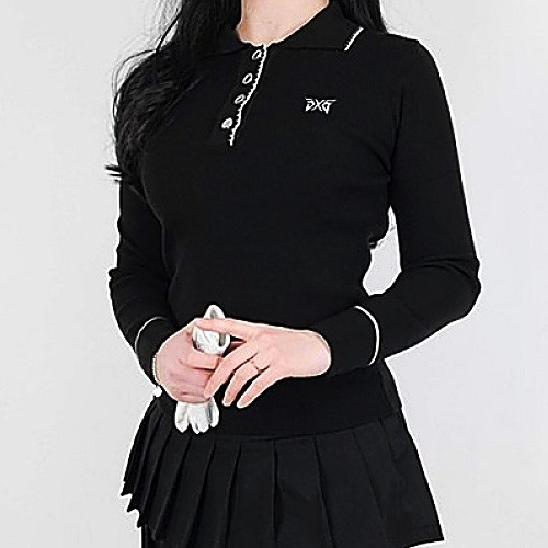 P*G 넥단추 카라 긴팔