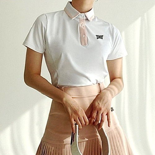 P*G 여성 라인배색 스냅 반팔