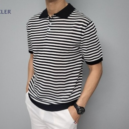 몽클*어 카라 스트라이프 니트 반팔