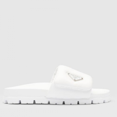 프라다 소프트 패딩 나파 가죽 슬라이드 화이트