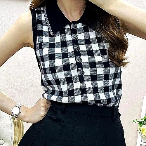 톰브*운 체크 카라 조끼
