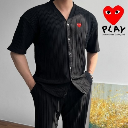 꼼데가*송 플리츠 반팔가디건 셋업