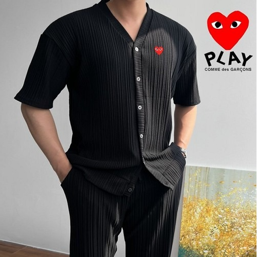 꼼데가*송 플리츠 반팔가디건 셋업