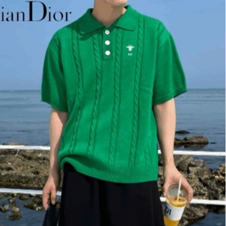 DI*R 오버핏 케이블 카라 자수 반팔니트