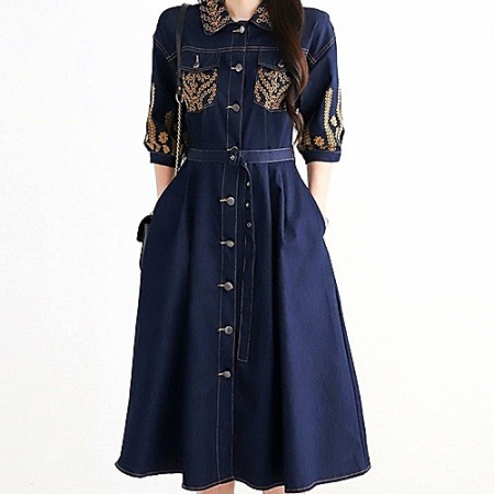 CELINE 다크 데님 롱 드레스