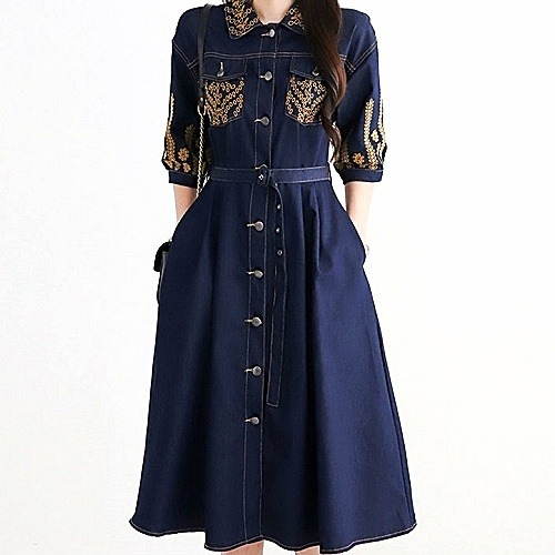 CELINE 다크 데님 롱 드레스