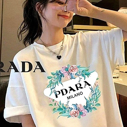 PRADA 플라워 삼각 패턴 티셔츠