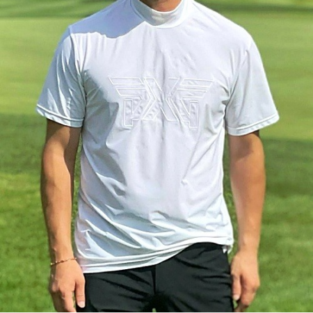 P*G 썸머 빅 로고 모크넥 쇼츠 슬리브 티셔츠