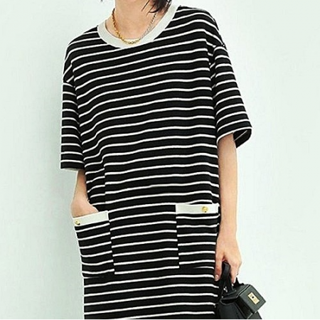 산드로 스트라이프 포켓 원피스