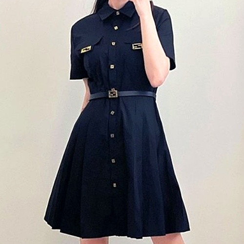 FEN*I FF 금장벨트 핀턱 카라원피스