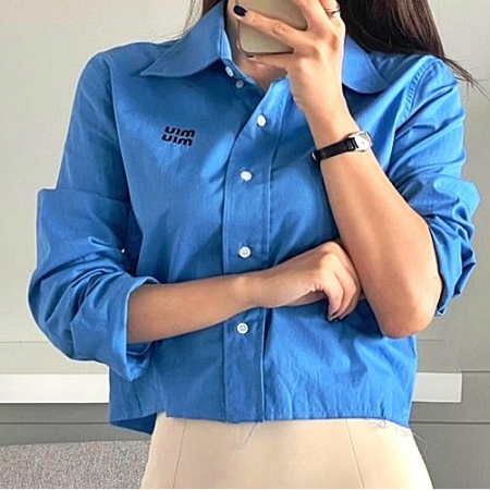 MIUMIU Chest 자수 crop cut 셔츠