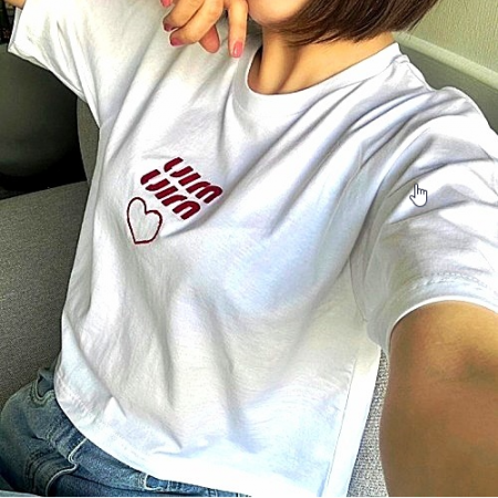 MIUMIU Heart 자수 반팔 티셔츠