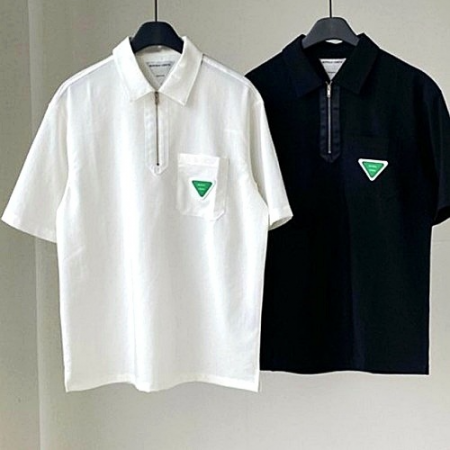 BOTTEGA VENETA 포켓 삼각로고 지퍼넥 셔츠